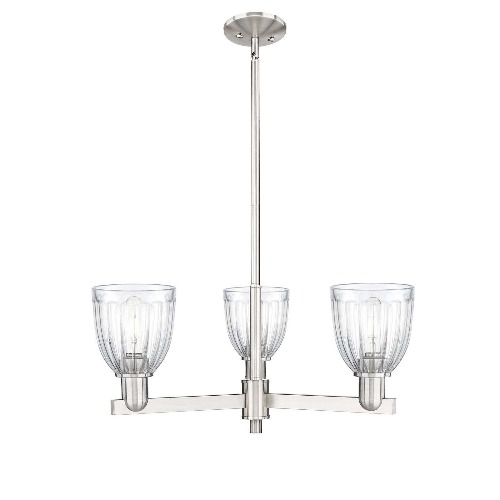 Innovations Brookfield 28in 3-Light Pendant | Industrial Satin Nickel and Clear Ribbed Glass | Kitchen Island & Dining Room | 27.5 | Model 716-3CR-SN-G442