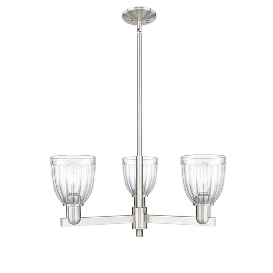 Innovations Brookfield 28in 3-Light Pendant | Industrial Satin Nickel and Clear Ribbed Glass | Kitchen Island & Dining Room | 27.5 | Model 716-3CR-SN-G442