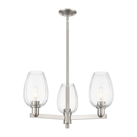 Innovations Preston 3Lt 18" Flute Stem Chandelier, SN/CL - 716-3CR-SN-G457-6CL