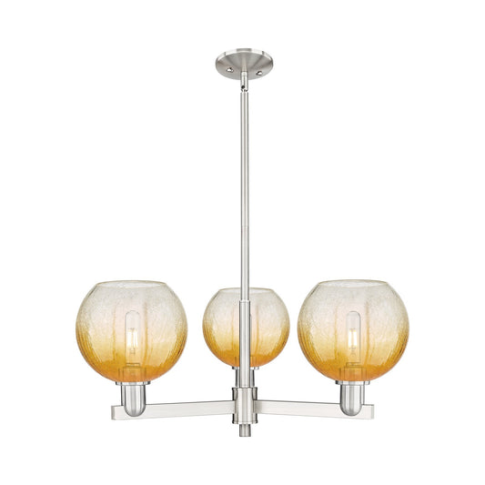 Innovations Brookhaven Globe 30in 3-Light Pendant | Industrial Satin Nickel Steel and Amber Glass | Kitchen Island & Dining | Model 716-3CR-SN-G483-8AM