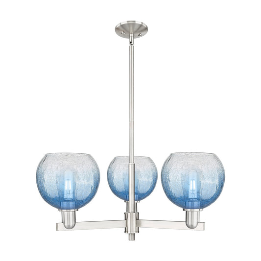 Innovations Brookhaven Globe 30in 3-Light Pendant | Industrial Satin Nickel and Sapphire Blue Glass | Kitchen Island & Dining | Model 716-3CR-SN-G483-8SB