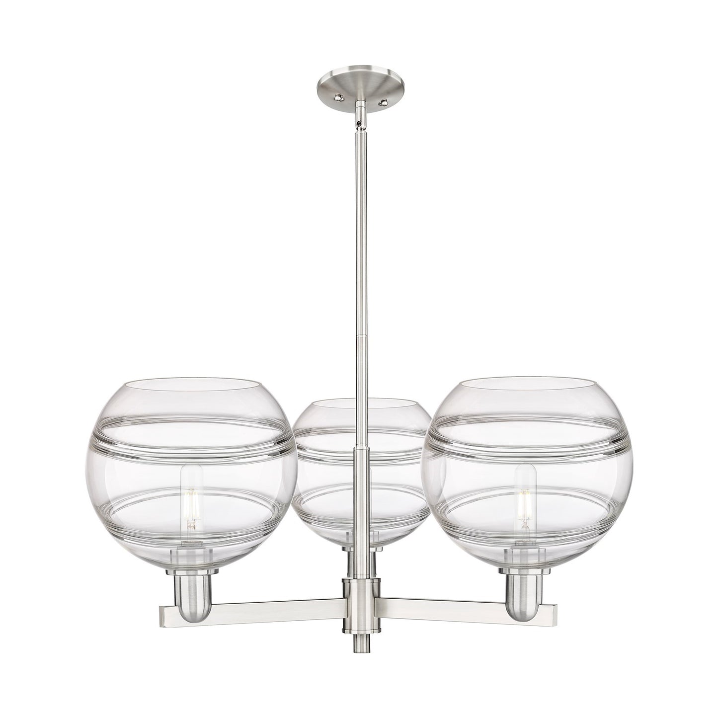 Innovations Rochester 32in 3-Light Pendant | Industrial Satin Nickel Steel and Clear Glass | Kitchen Island & Dining Room | Model 716-3CR-SN-G556-10CL