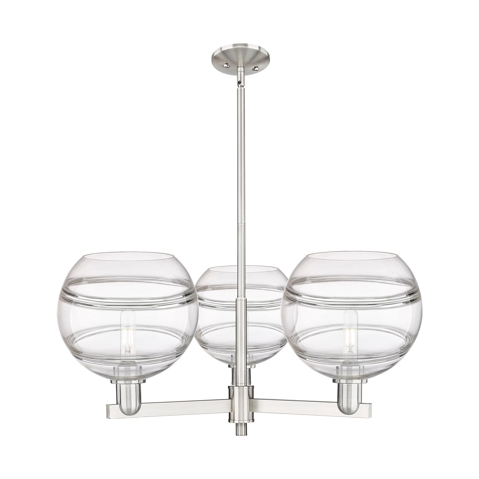 Innovations Rochester 32in 3-Light Pendant | Industrial Satin Nickel Steel and Clear Glass | Kitchen Island & Dining Room | Model 716-3CR-SN-G556-10CL