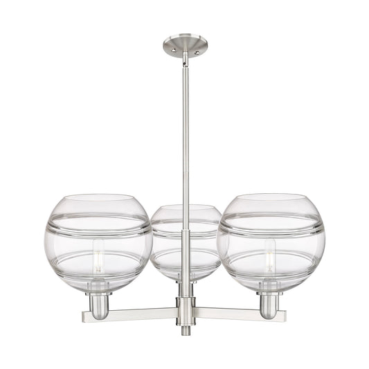 Innovations Rochester 32in 3-Light Pendant | Industrial Satin Nickel Steel and Clear Glass | Kitchen Island & Dining Room | Model 716-3CR-SN-G556-10CL