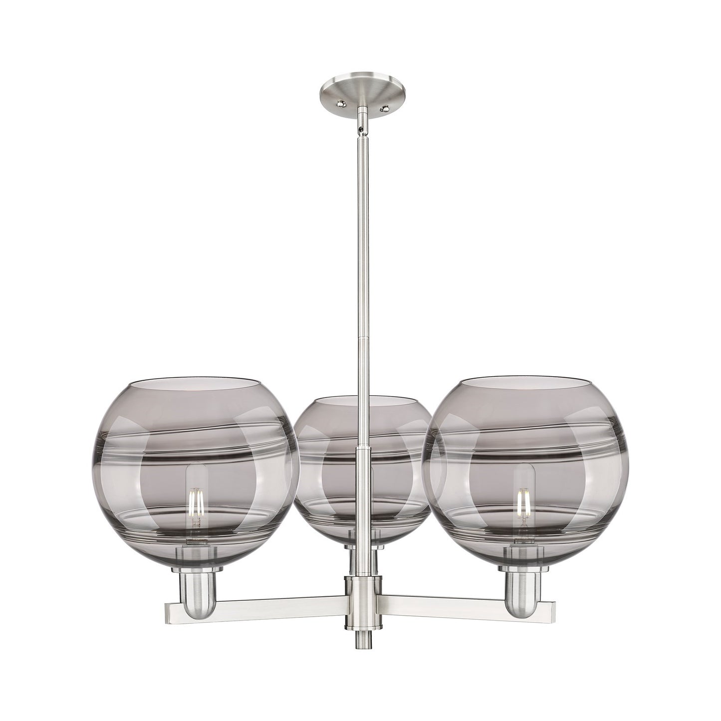 Innovations Rochester 32in 3-Light Pendant | Industrial Satin Nickel Steel and Light Smoke Glass | Kitchen Island & Dining | Model 716-3CR-SN-G556-10SM