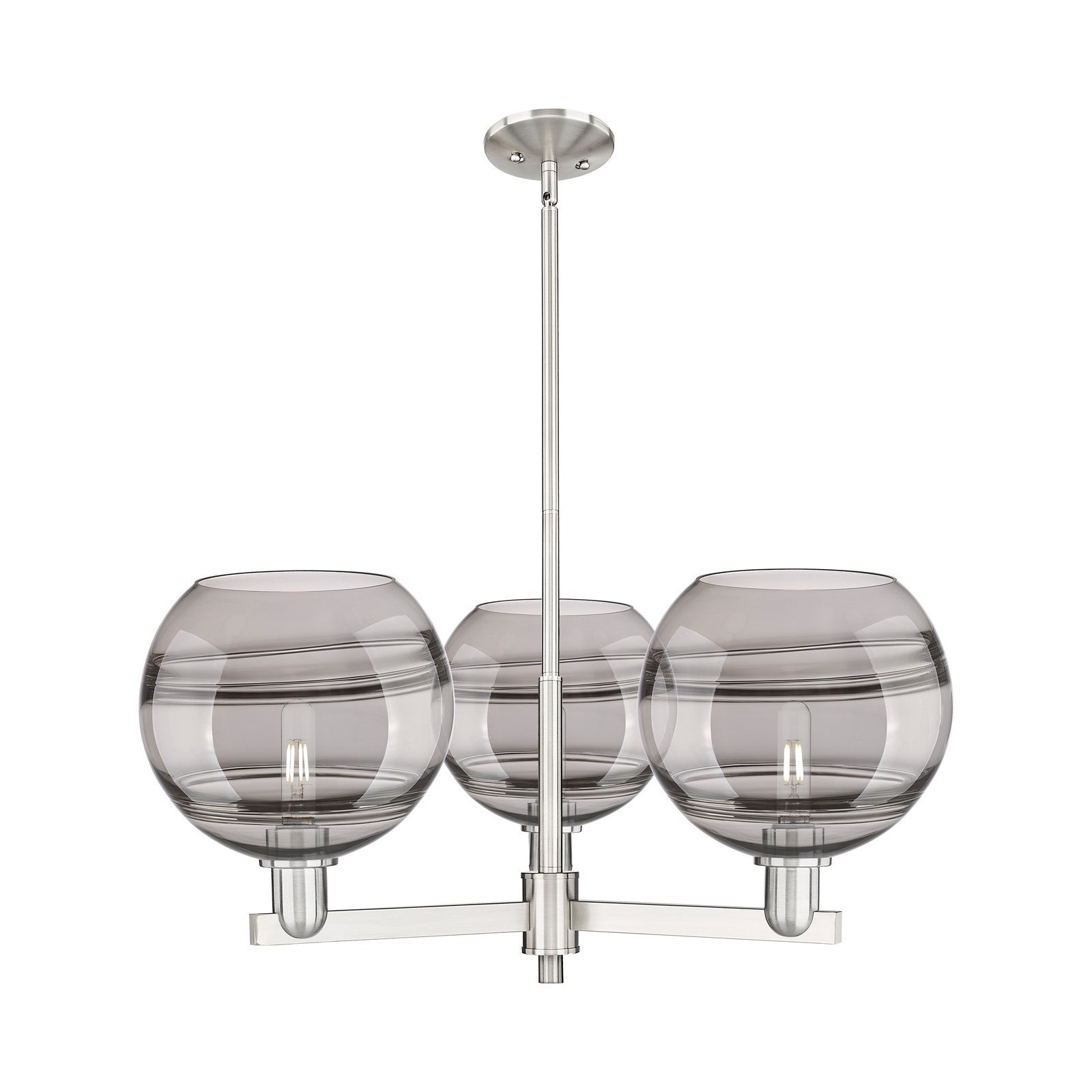Innovations Rochester 32in 3-Light Pendant | Industrial Satin Nickel Steel and Light Smoke Glass | Kitchen Island & Dining | Model 716-3CR-SN-G556-10SM