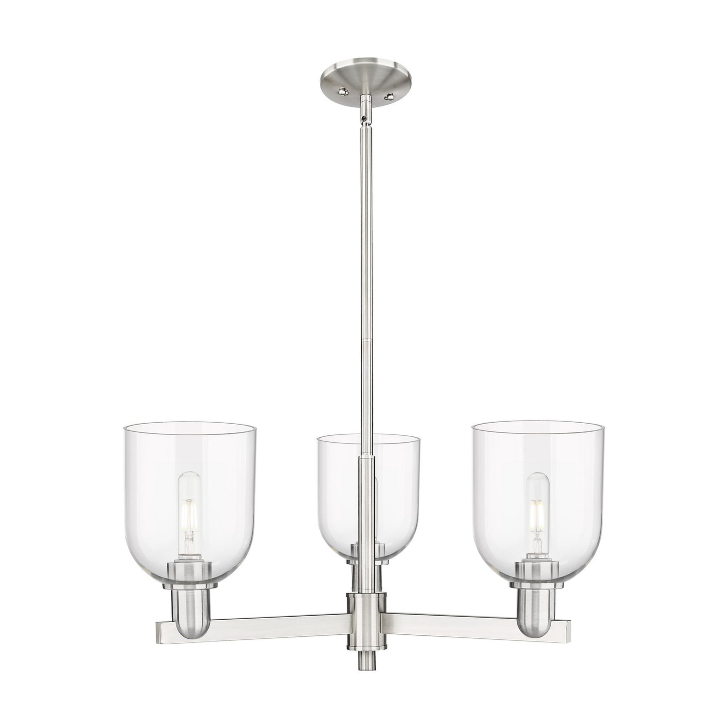 Innovations Bella 27in 3-Light Pendant | Industrial Satin Nickel Steel and Clear Glass | Kitchen Island & Dining Room | 27.25 | Model 716-3CR-SN-G558-6CL