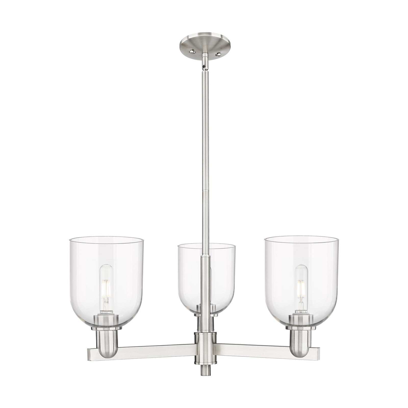 Innovations Bella 27in 3-Light Pendant | Industrial Satin Nickel Steel and Clear Glass | Kitchen Island & Dining Room | 27.25 | Model 716-3CR-SN-G558-6CL