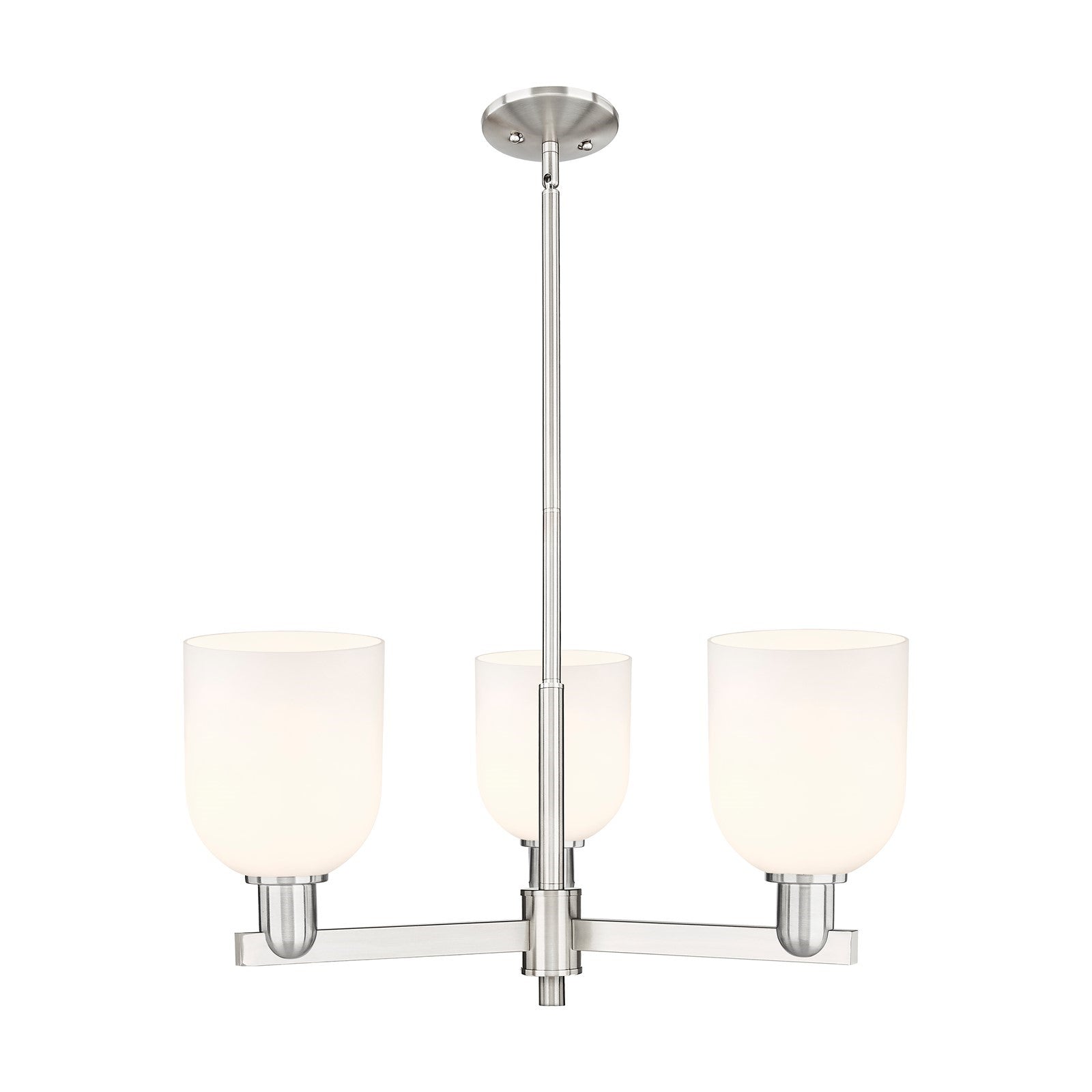 Innovations Bella 27in 3-Light Pendant | Industrial Satin Nickel Steel and White Glass | Kitchen Island & Dining Room | 27.25 | Model 716-3CR-SN-G558-6GWH