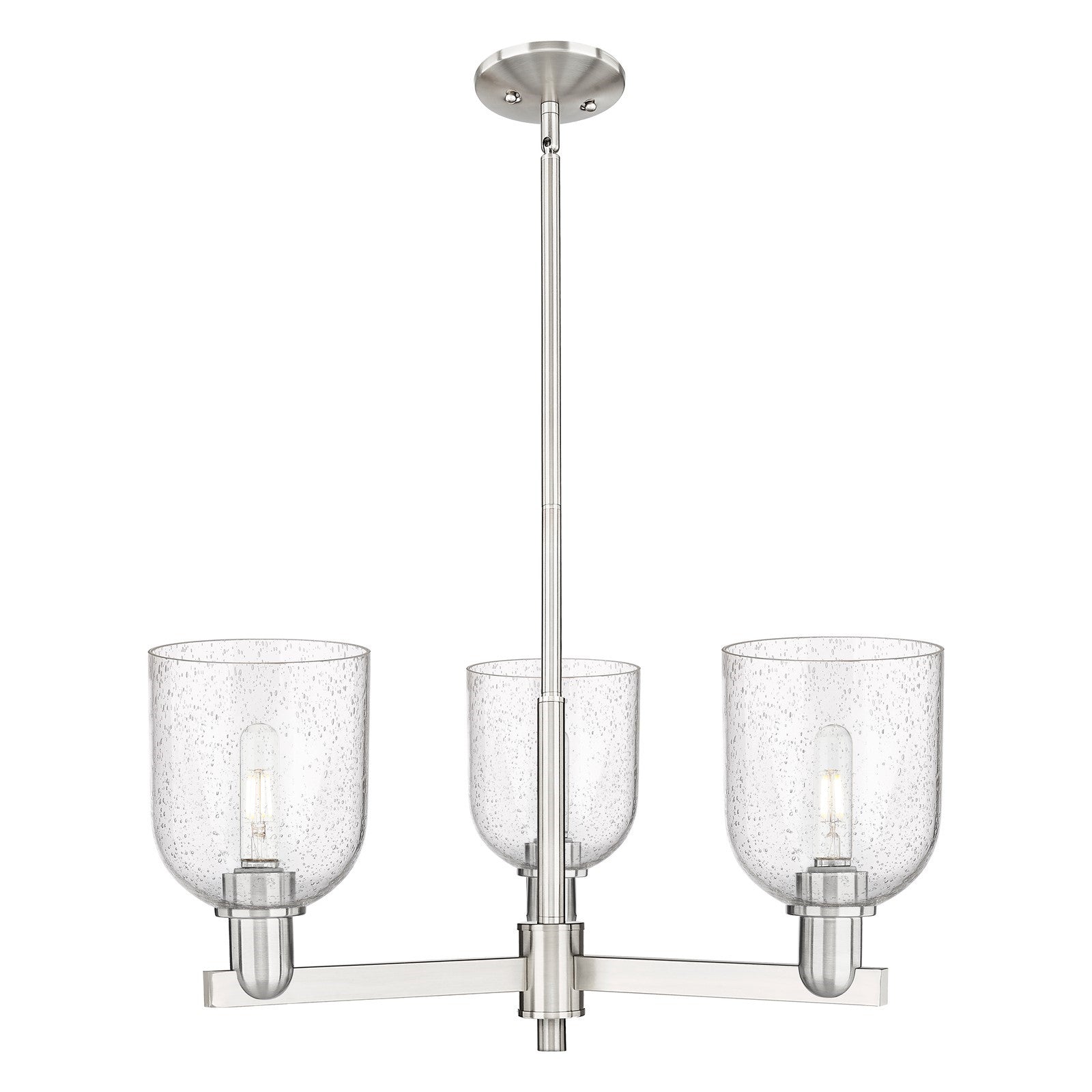 Innovations Bella 27in 3-Light Pendant | Industrial Satin Nickel Steel and Seedy Glass | Kitchen Island & Dining Room | 27.25 | Model 716-3CR-SN-G558-6SDY