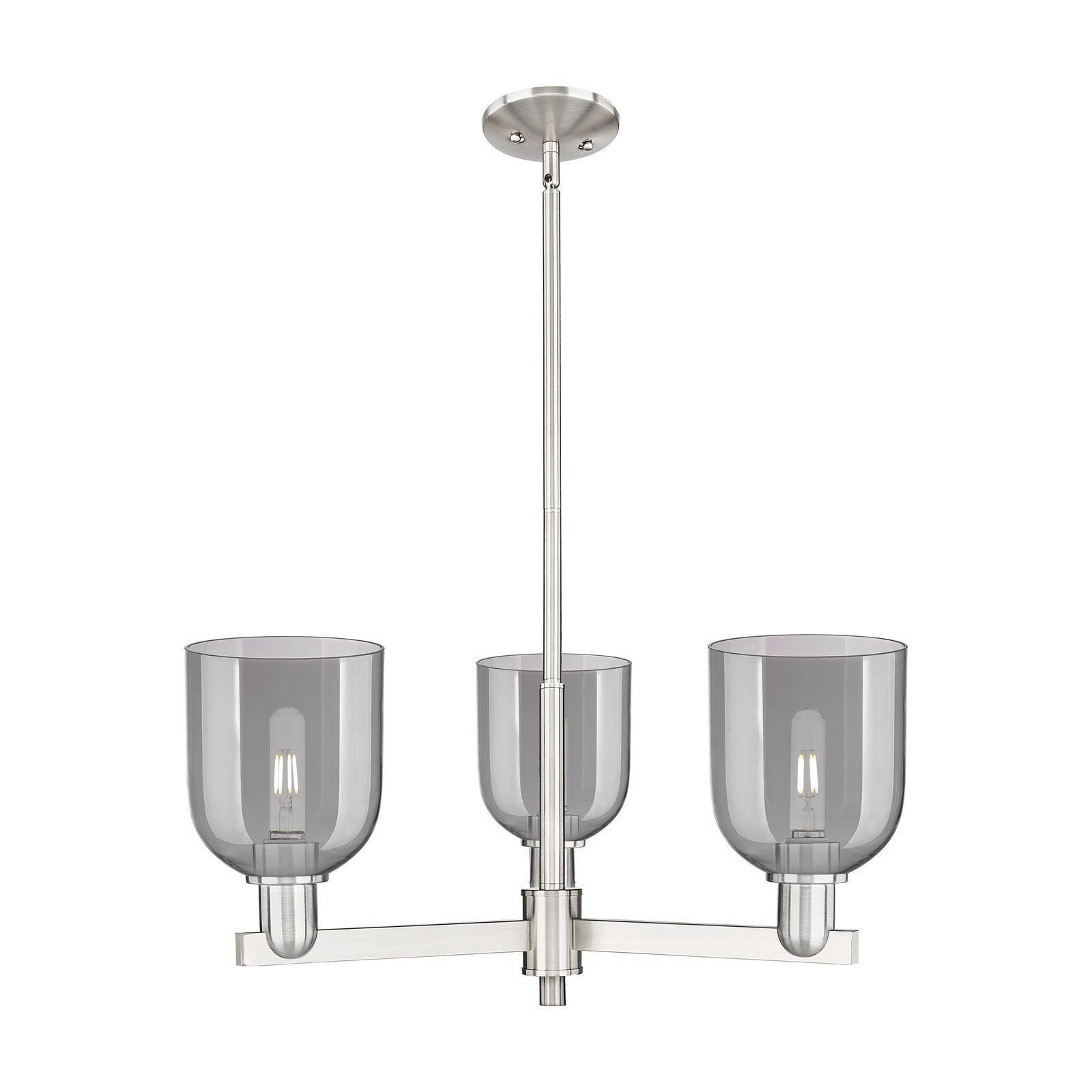 Innovations Bella 27in 3-Light Pendant | Industrial Satin Nickel Steel and Light Smoke Glass | Kitchen Island & Dining Room | Model 716-3CR-SN-G558-6SM