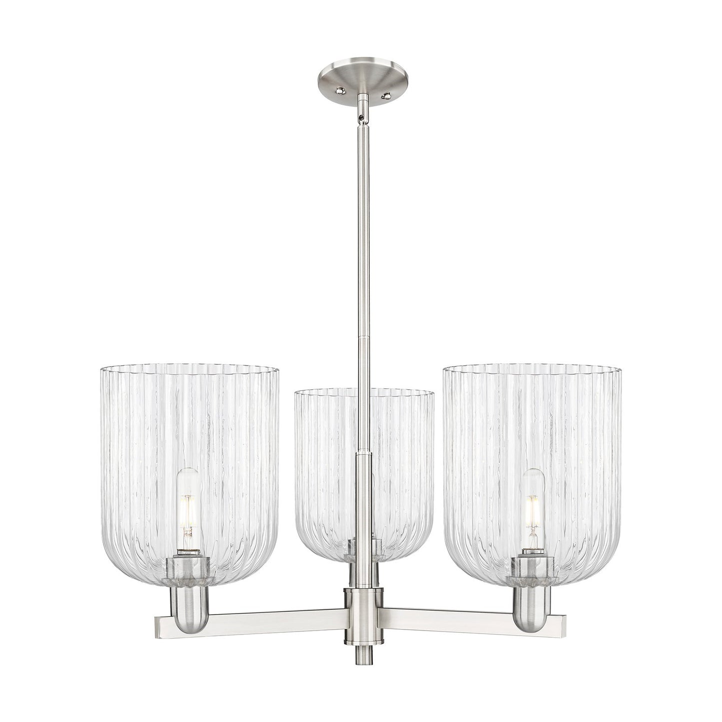 Innovations Bridal Veil 30in 3-Light Pendant | Industrial Satin Nickel Steel and Clear Ribbed Glass | Kitchen Island & Dining | Model 716-3CR-SN-G559-8CL