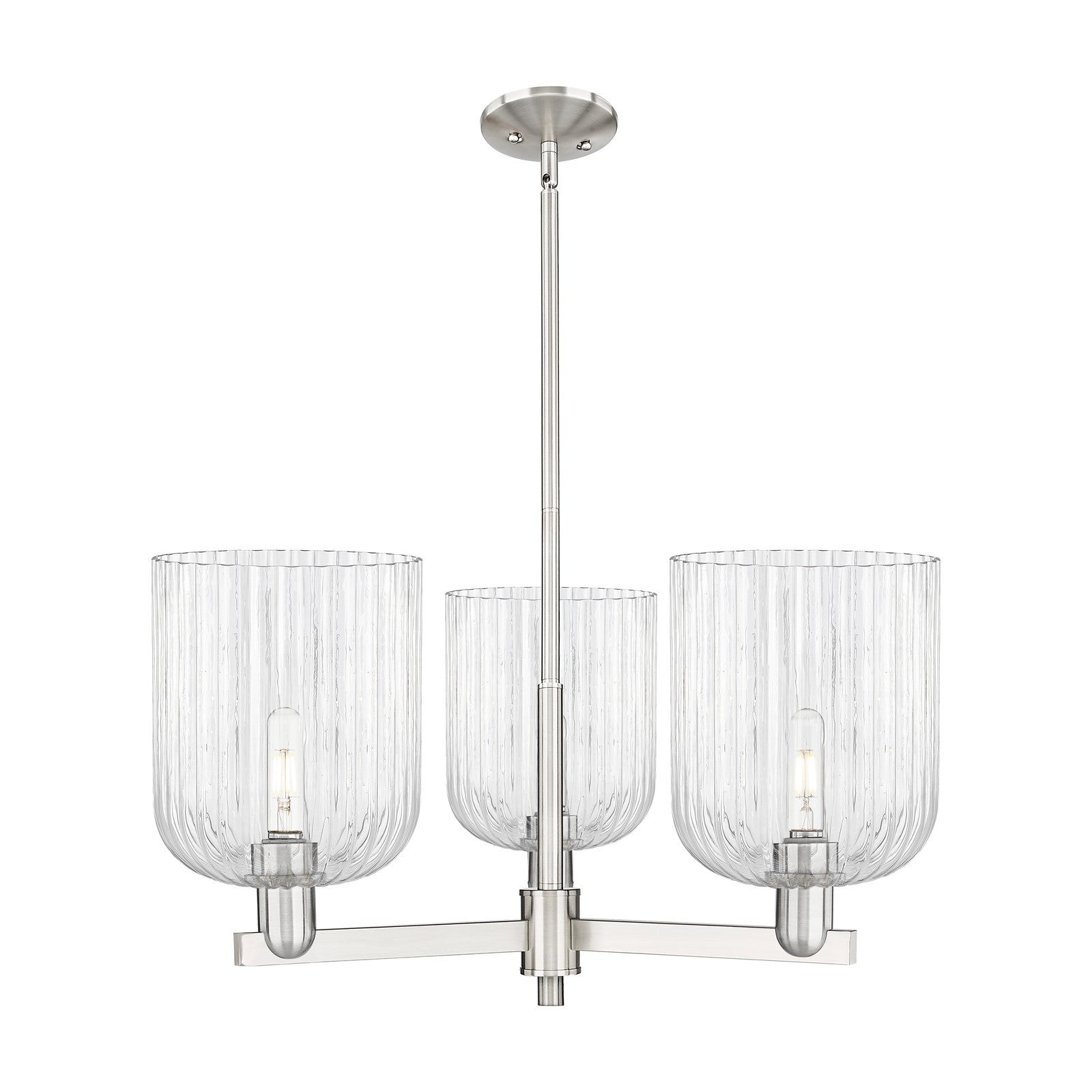 Innovations Bridal Veil 30in 3-Light Pendant | Industrial Satin Nickel Steel and Clear Ribbed Glass | Kitchen Island & Dining | Model 716-3CR-SN-G559-8CL