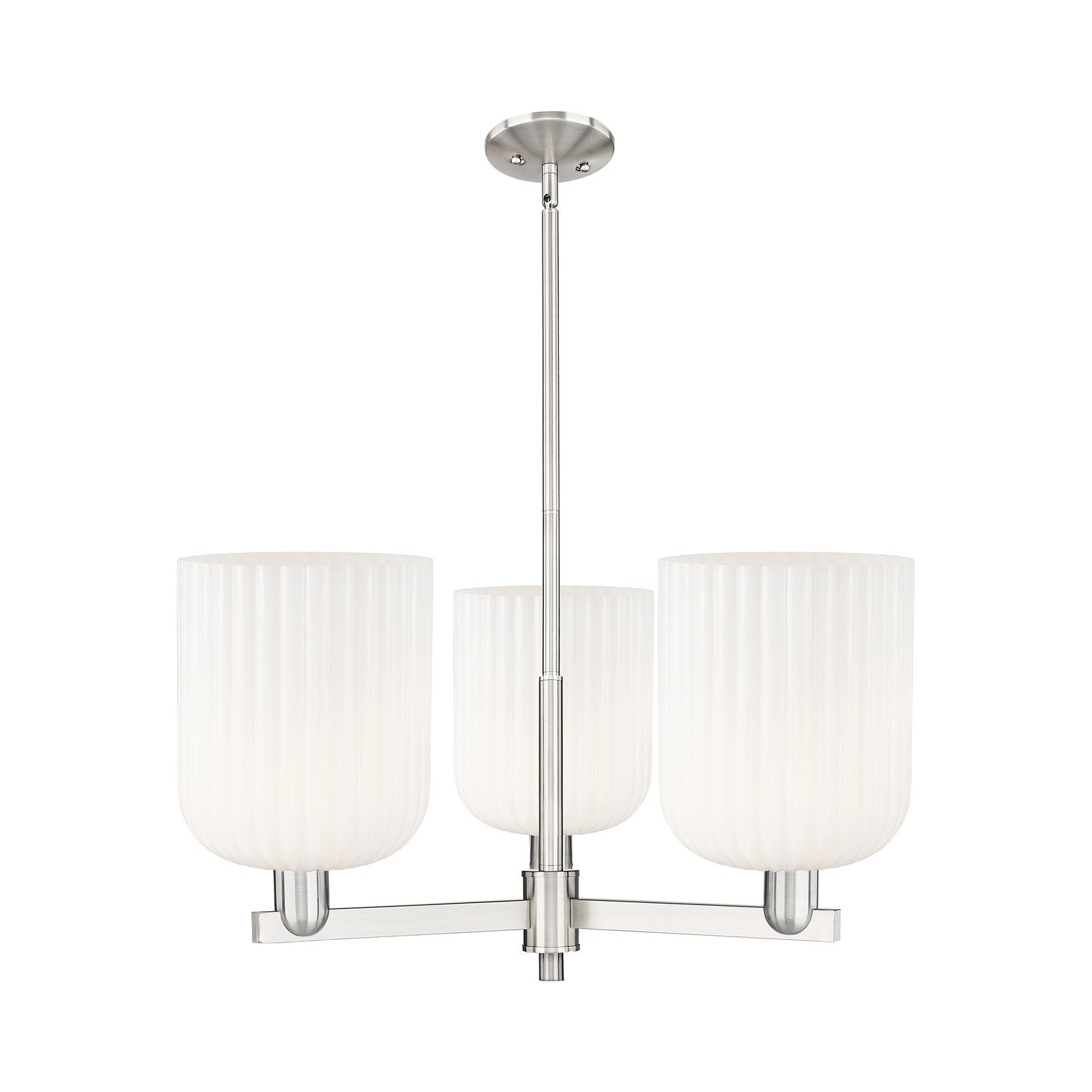 Innovations Bridal Veil 30in 3-Light Pendant | Industrial Satin Nickel and Gloss White Ribbed Glass | Kitchen Island & Dining | Model 716-3CR-SN-G559-8GWH