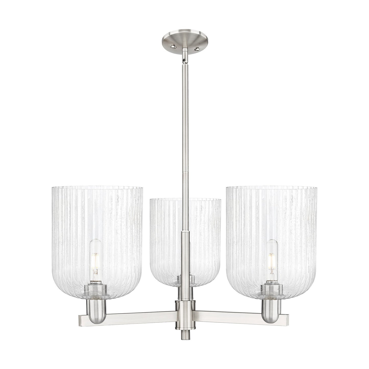 Innovations Bridal Veil 30in 3-Light Pendant | Industrial Satin Nickel Steel and Seedy Glass | Kitchen Island & Dining Room | Model 716-3CR-SN-G559-8SDY