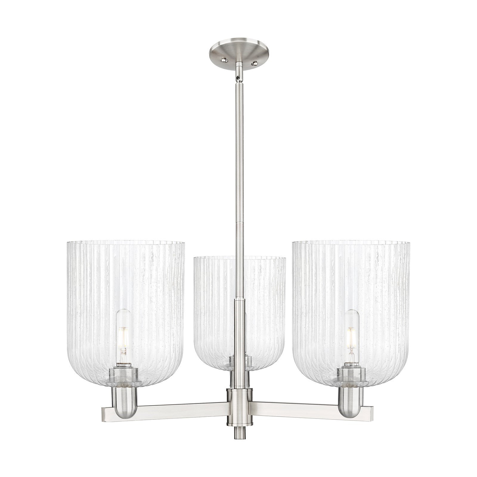 Innovations Bridal Veil 30in 3-Light Pendant | Industrial Satin Nickel Steel and Seedy Glass | Kitchen Island & Dining Room | Model 716-3CR-SN-G559-8SDY