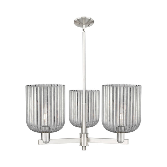Innovations Bridal Veil 30in 3-Light Pendant | Industrial Satin Nickel Steel and Light Smoke Ribbed Glass | Kitchen Island & | Model 716-3CR-SN-G559-8SM