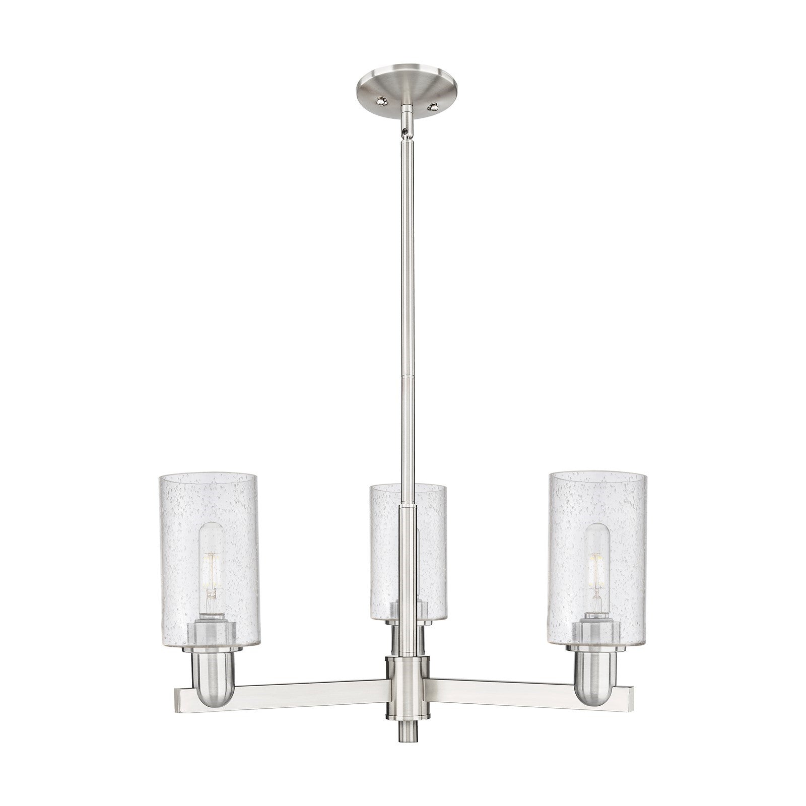 Innovations Clymer 26in 3-Light Pendant | Industrial Satin Nickel Steel and Seedy Glass | Kitchen Island & Dining Room | 25.62 x | Model 716-3CR-SN-G804