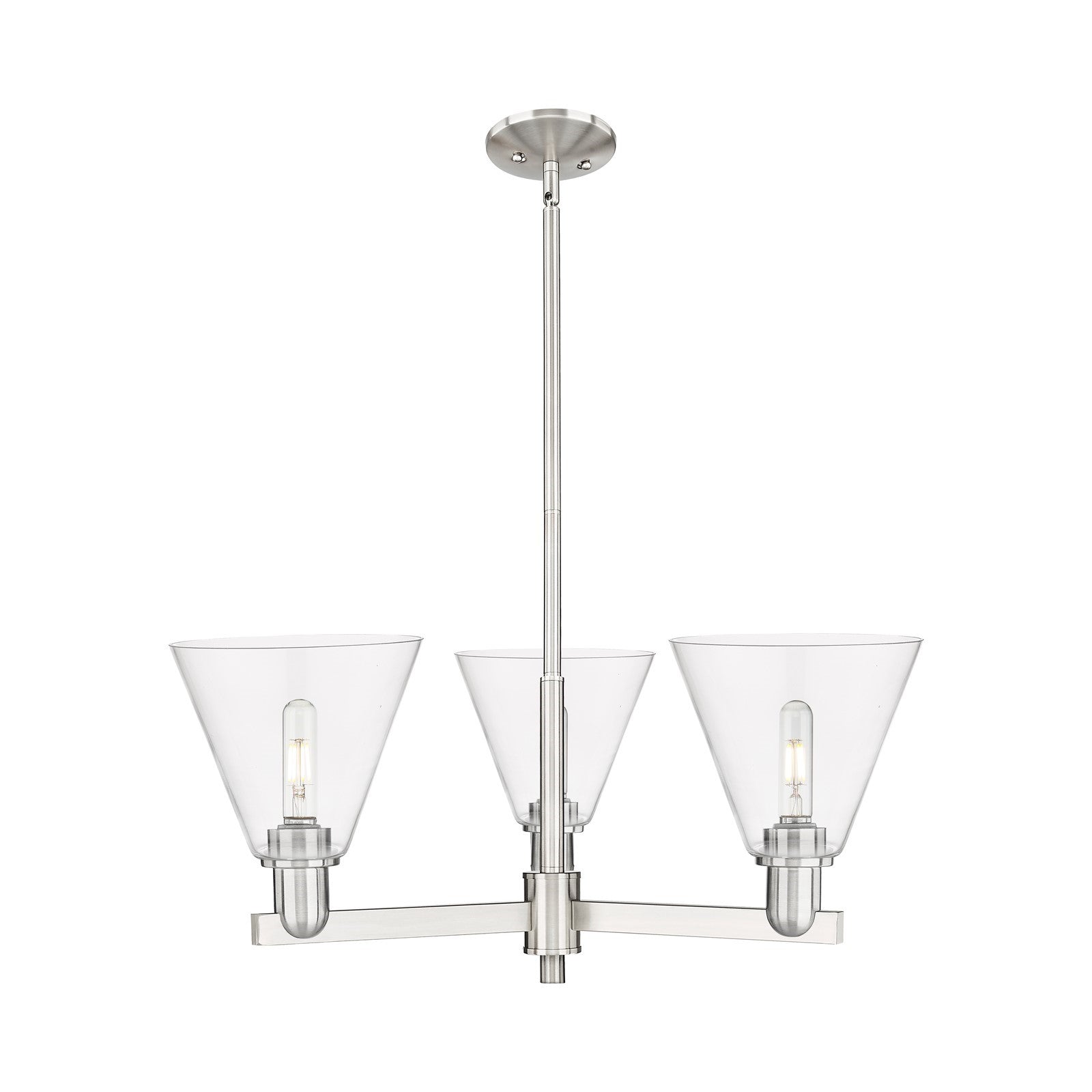 Innovations Berkshire Glass 30in 3-Light Pendant | Industrial Satin Nickel Steel and Clear Glass | Kitchen Island & Dining Room | Model 716-3CR-SN-GBC-82