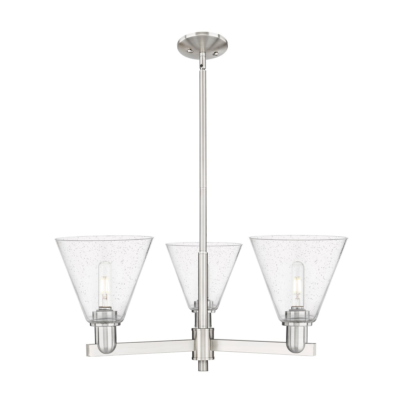 Innovations Berkshire Glass 30in 3-Light Pendant | Industrial Satin Nickel Steel and Seedy Glass | Kitchen Island & Dining Room | Model 716-3CR-SN-GBC-84