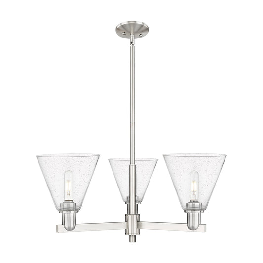 Innovations Berkshire Glass 30in 3-Light Pendant | Industrial Satin Nickel Steel and Seedy Glass | Kitchen Island & Dining Room | Model 716-3CR-SN-GBC-84
