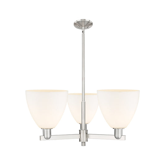 Innovations Bristol 31in 3-Light Pendant | Industrial Satin Nickel Steel and Matte White Glass | Kitchen Island & Dining Room | Model 716-3CR-SN-GBD-91