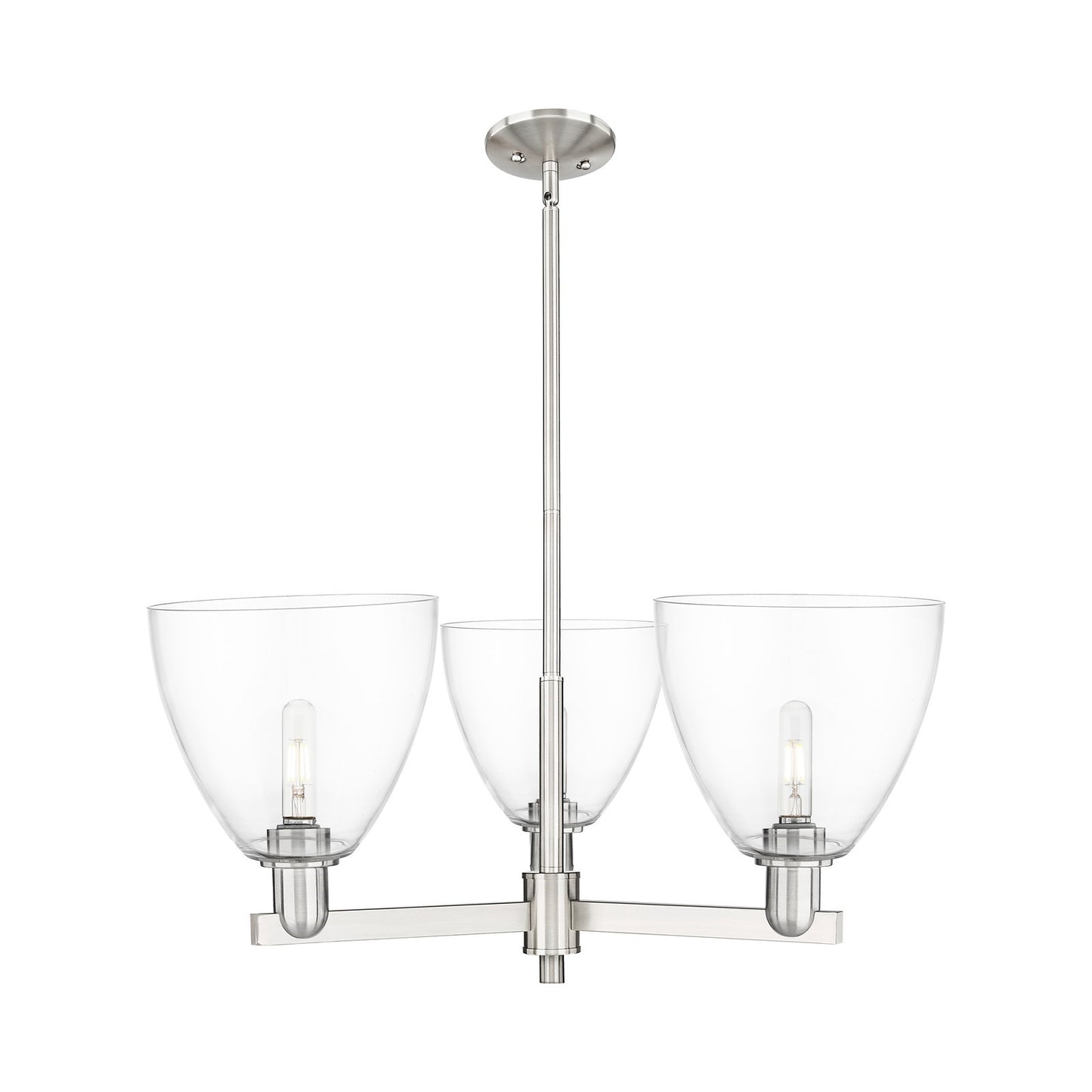Innovations Bristol 31in 3-Light Pendant | Industrial Satin Nickel Steel and Clear Glass | Kitchen Island & Dining Room | Damp | Model 716-3CR-SN-GBD-92