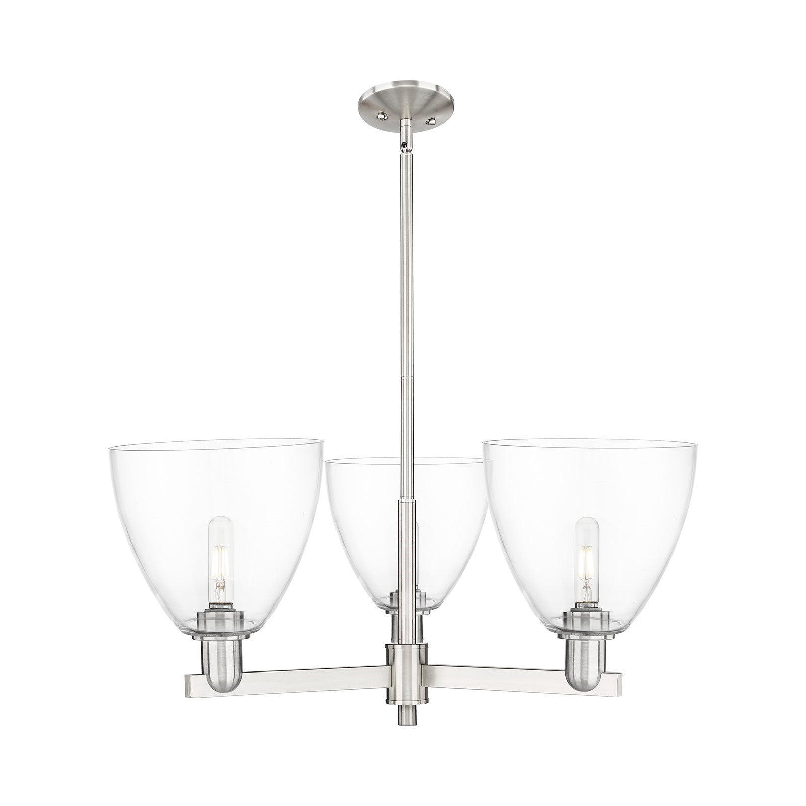 Innovations Bristol 31in 3-Light Pendant | Industrial Satin Nickel Steel and Clear Glass | Kitchen Island & Dining Room | Damp | Model 716-3CR-SN-GBD-92