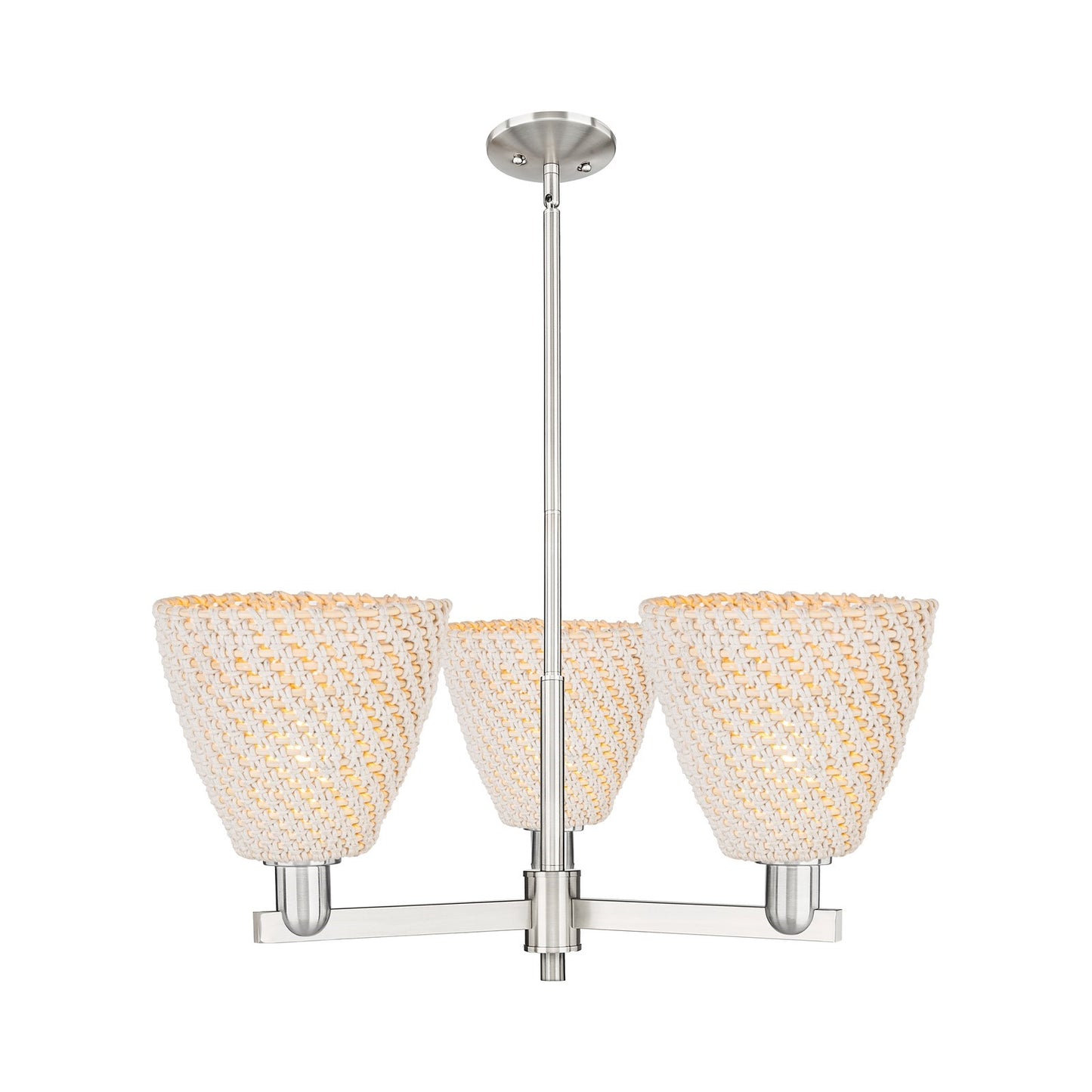 Innovations Bristol Natural 31in 3-Light Pendant | Industrial Satin Nickel Steel and Natural Fiber Dome Shade | Kitchen | Model 716-3CR-SN-NBD-9-NAT