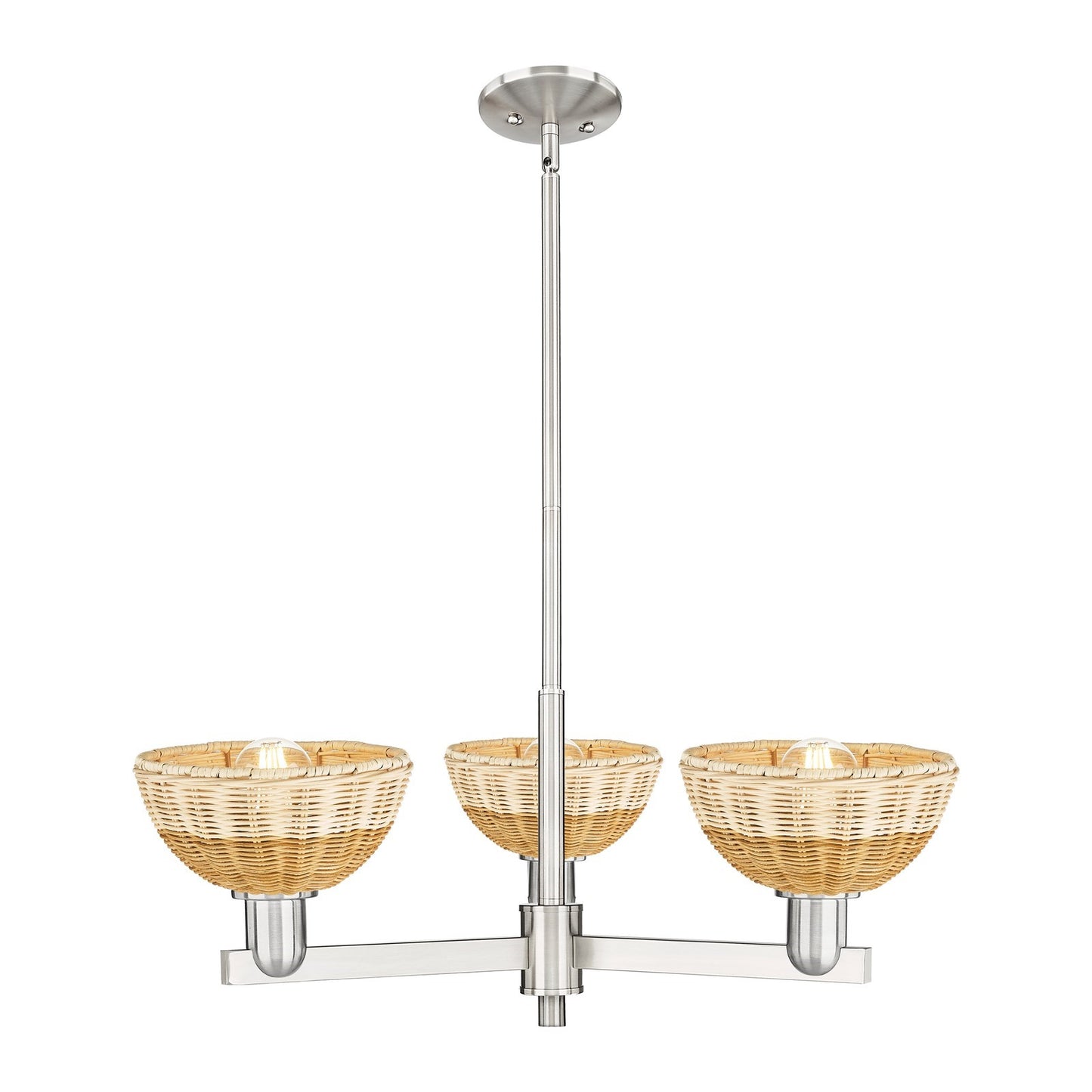 Innovations Natural Ballston Dome 29in 3-Light Pendant | Farmhouse Satin Nickel Steel and Natural Fiber Dome | Kitchen | Model 716-3CR-SN-NBD2-75-NAT