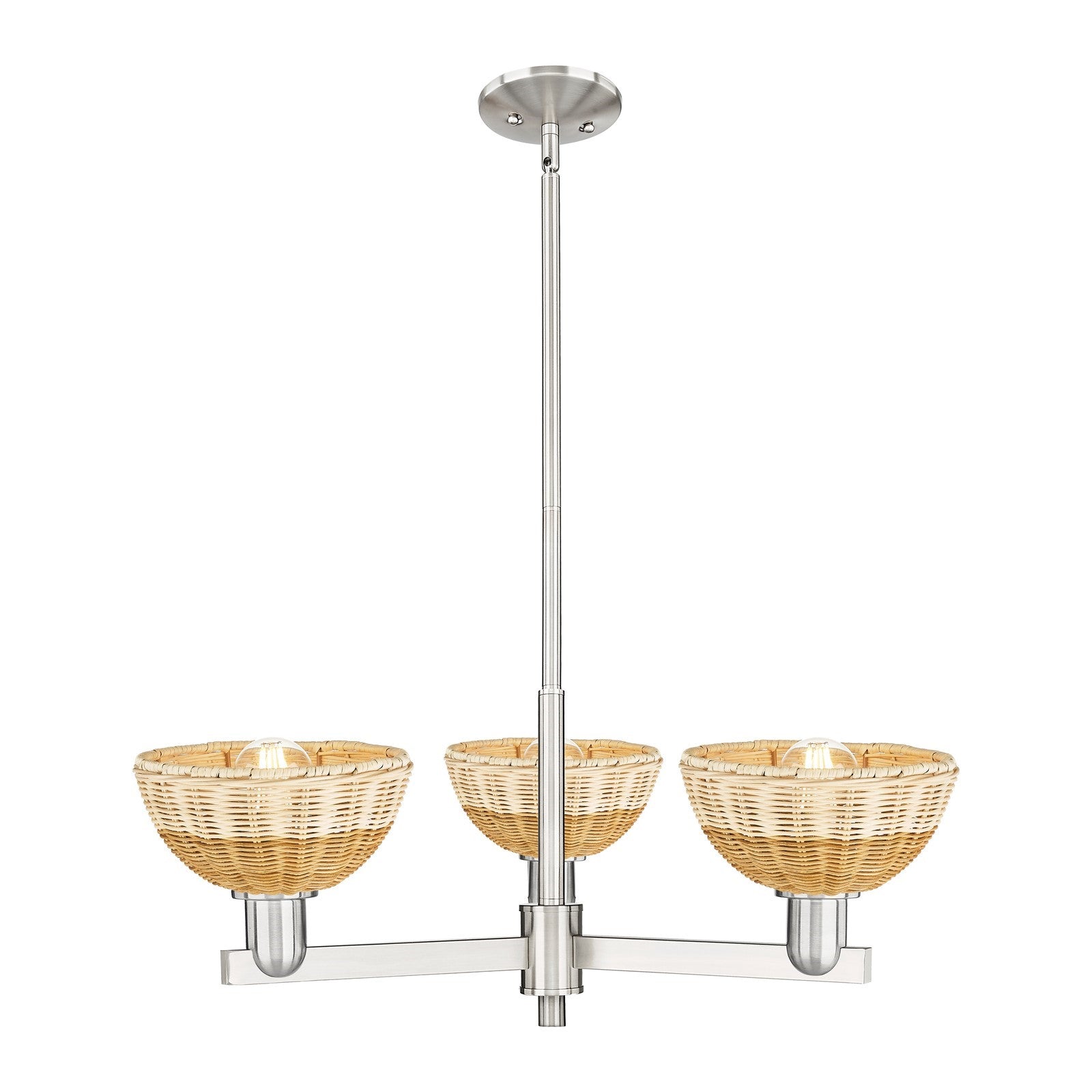 Innovations Natural Ballston Dome 29in 3-Light Pendant | Farmhouse Satin Nickel Steel and Natural Fiber Dome | Kitchen | Model 716-3CR-SN-NBD2-75-NAT
