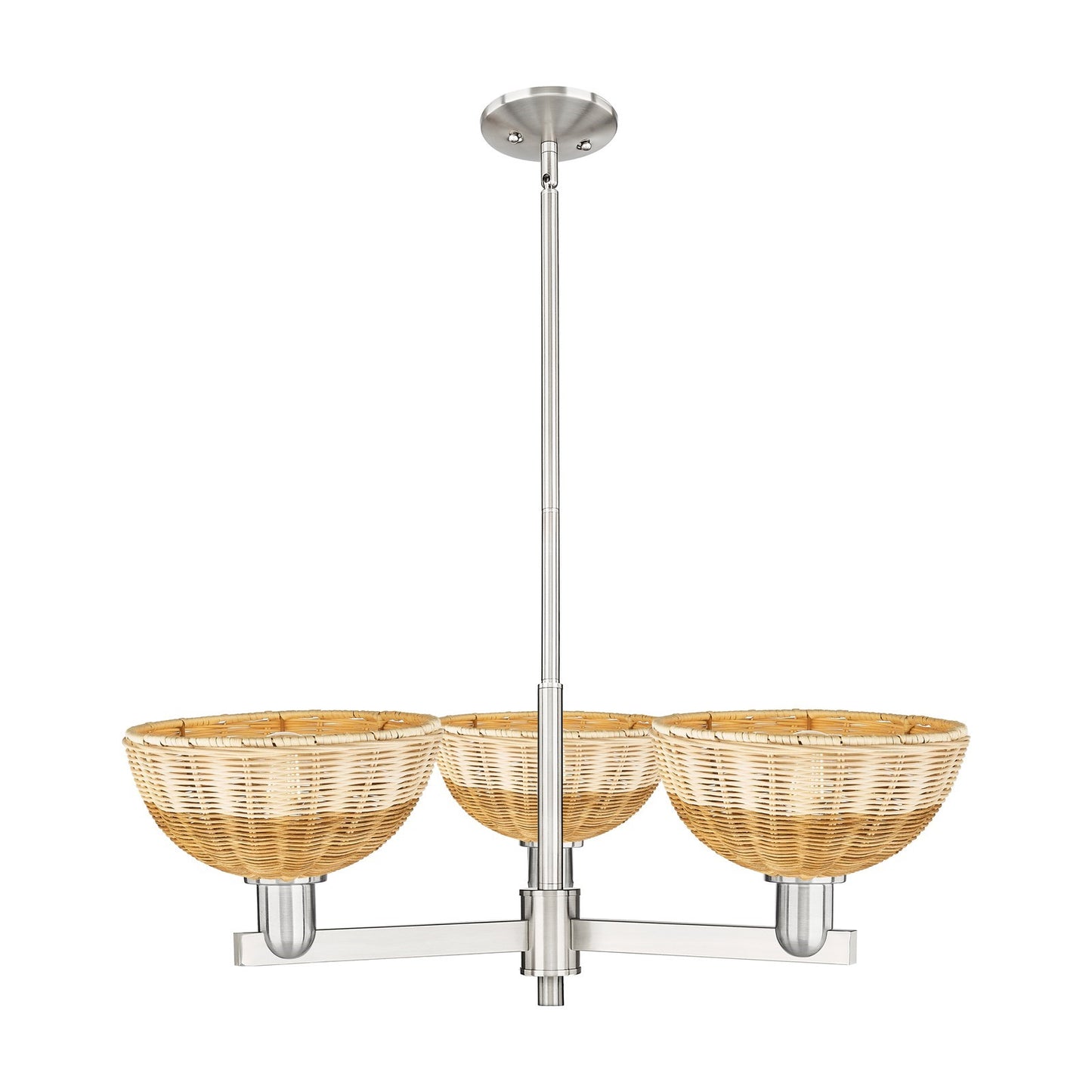 Innovations Bristol Natural II 31in 3-Light Pendant | Industrial Satin Nickel Steel and Natural Fiber Dome Shade | Kitchen | Model 716-3CR-SN-NBD2-9-NAT