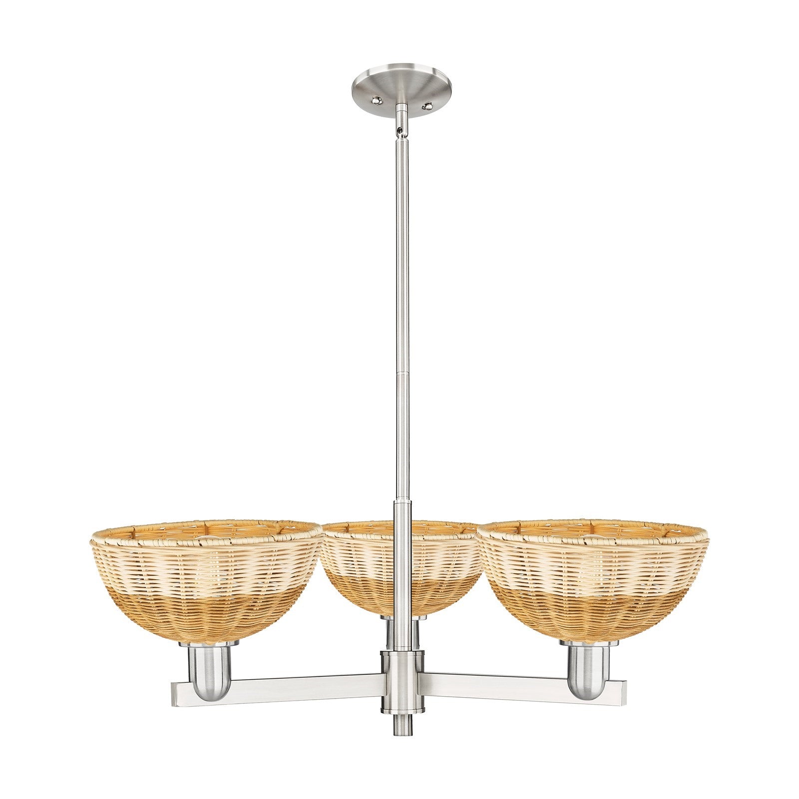 Innovations Bristol Natural II 31in 3-Light Pendant | Industrial Satin Nickel Steel and Natural Fiber Dome Shade | Kitchen | Model 716-3CR-SN-NBD2-9-NAT