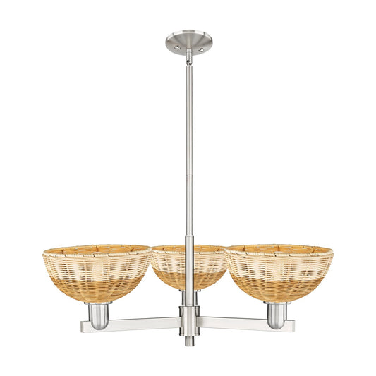 Innovations Bristol Natural II 31in 3-Light Pendant | Industrial Satin Nickel Steel and Natural Fiber Dome Shade | Kitchen | Model 716-3CR-SN-NBD2-9-NAT