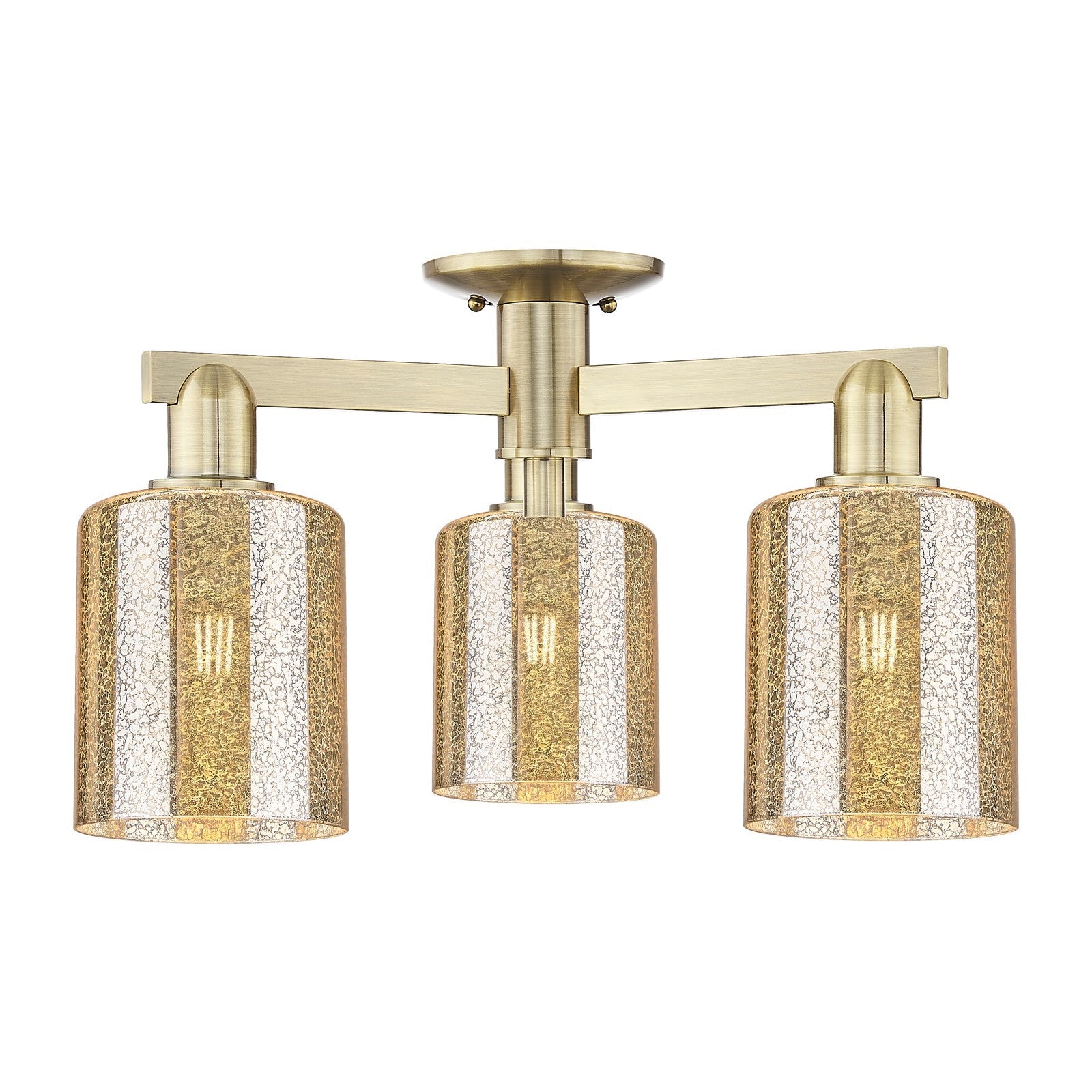 Innovations Cobbleskill 23in 3-Light Semi-Flush Mount | Industrial Antique Brass Steel and Mercury Glass | Kitchen & Hallway | 22.5 | Model 716-3F-AB-G116