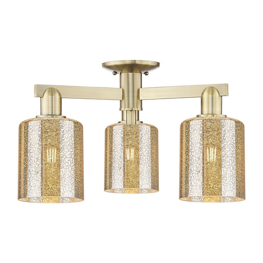 Innovations Cobbleskill 23in 3-Light Semi-Flush Mount | Industrial Antique Brass Steel and Mercury Glass | Kitchen & Hallway | 22.5 | Model 716-3F-AB-G116