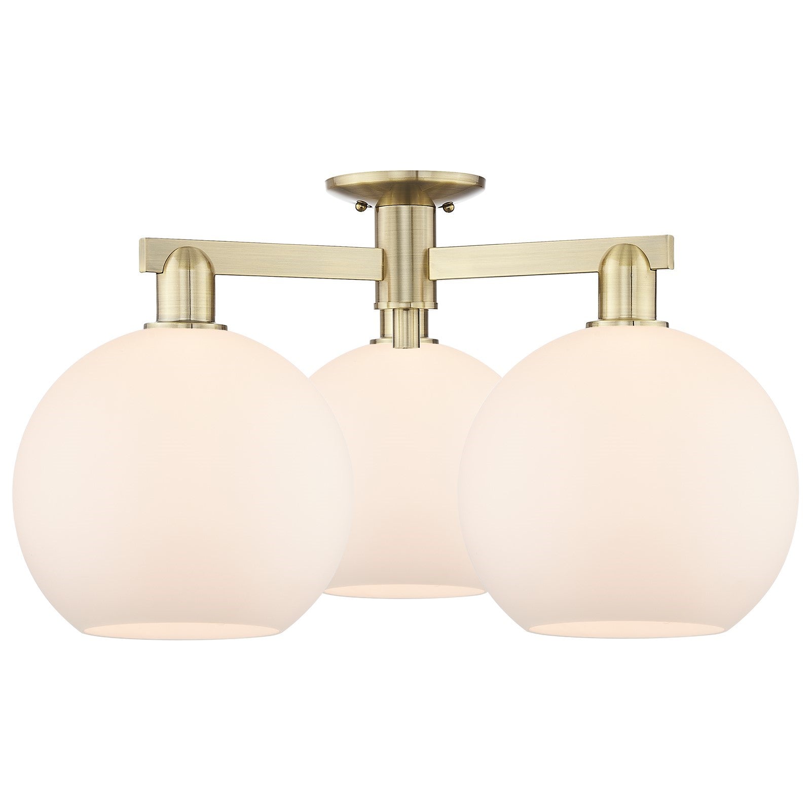Innovations Athens 28in 3-Light Semi-Flush Mount | Industrial Antique Brass Steel and Matte White Glass | Kitchen & Entryway | Model 716-3F-AB-G121-10
