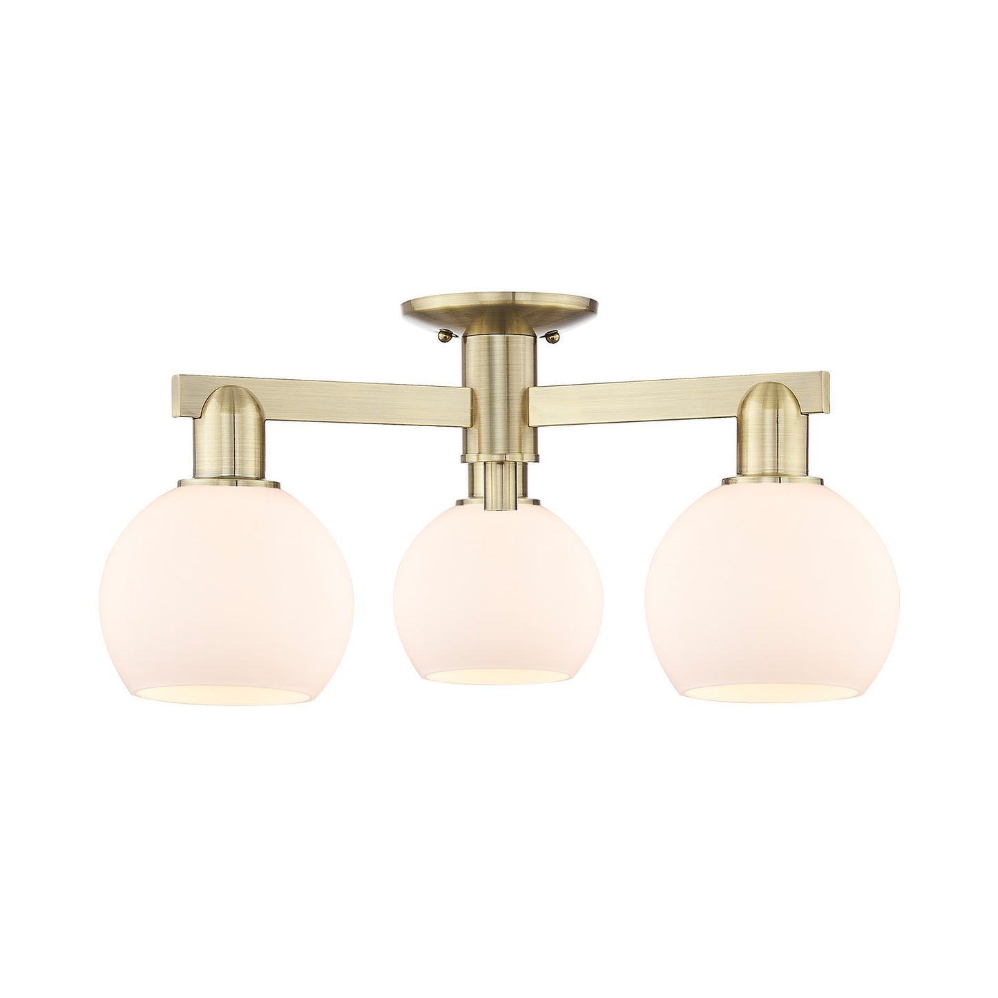 Innovations Athens 23in 3-Light Semi-Flush Mount | Industrial Antique Brass Steel and Matte White Glass | Entryway & Covered | Model 716-3F-AB-G121-6