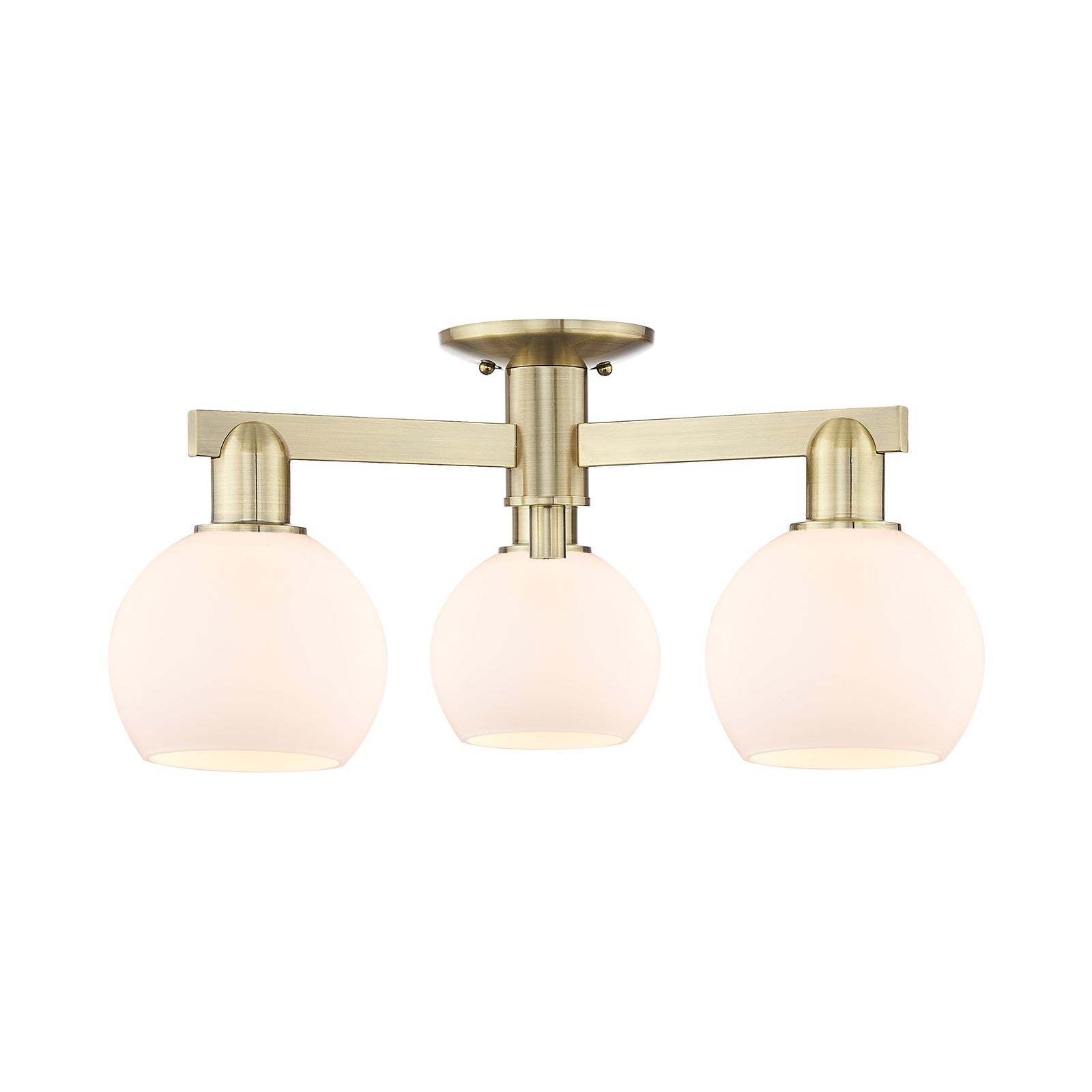 Innovations Athens 23in 3-Light Semi-Flush Mount | Industrial Antique Brass Steel and Matte White Glass | Entryway & Covered | Model 716-3F-AB-G121-6