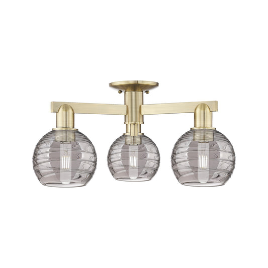 Innovations Athens Deco Swirl 23in 3-Light Semi-Flush Mount | Industrial Antique Brass Steel and Light Smoke Glass | Model 716-3F-AB-G1213-6SM