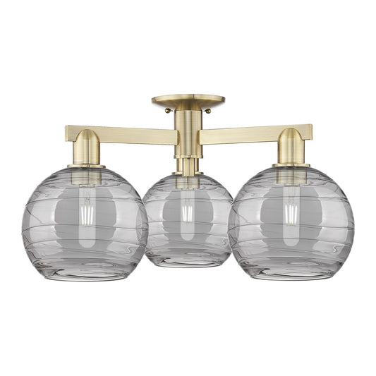 Innovations Athens Deco Swirl 26in 3-Light Semi-Flush Mount | Industrial Antique Brass and Light Smoke Glass | Living Room & | Model 716-3F-AB-G1213-8SM