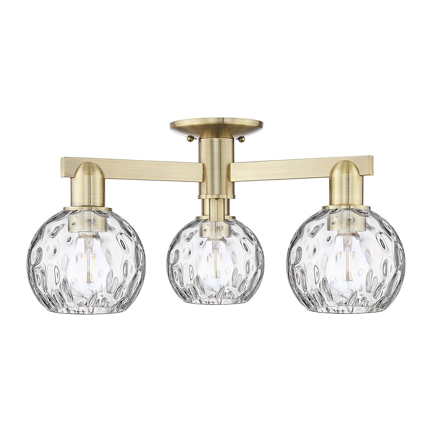 Innovations Athens Water Glass 24in 3-Light Semi-Flush Mount | Industrial Antique Brass and Clear Water Glass | Entryway & | Model 716-3F-AB-G1215-6