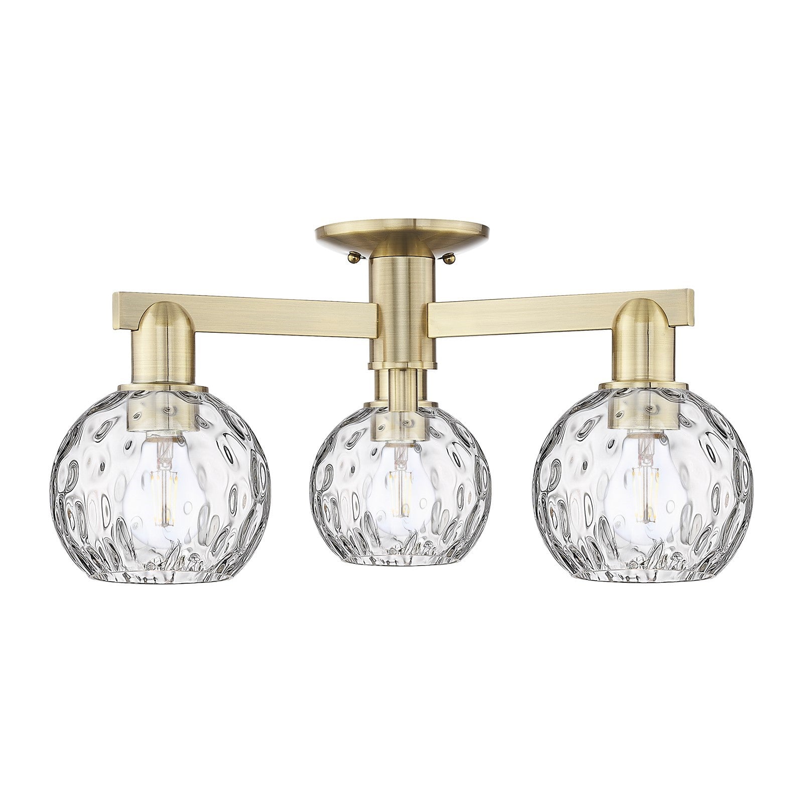 Innovations Athens Water Glass 24in 3-Light Semi-Flush Mount | Industrial Antique Brass and Clear Water Glass | Entryway & | Model 716-3F-AB-G1215-6