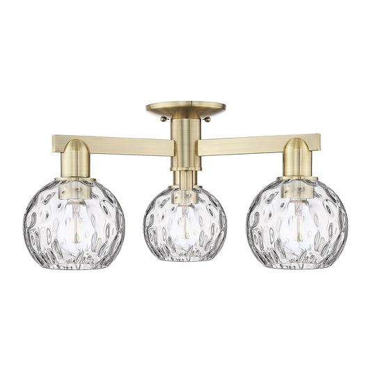 Innovations Athens Water Glass 24in 3-Light Semi-Flush Mount | Industrial Antique Brass and Clear Water Glass | Entryway & | Model 716-3F-AB-G1215-6