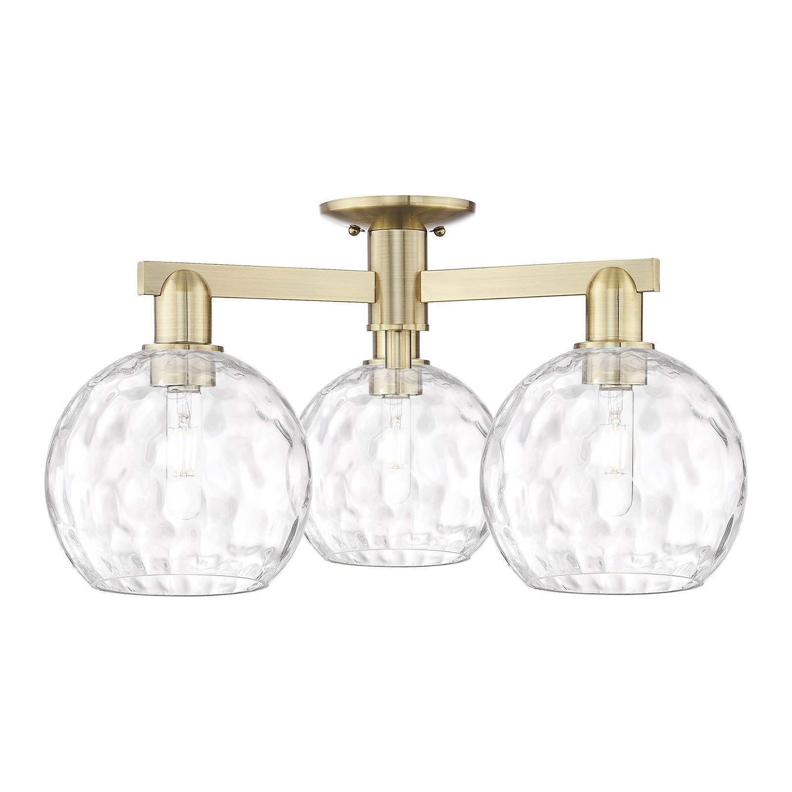 Innovations Athens Water Glass 26in 3-Light Semi-Flush Mount | Industrial Antique Brass Steel and Clear Water Glass | Living | Model 716-3F-AB-G1215-8