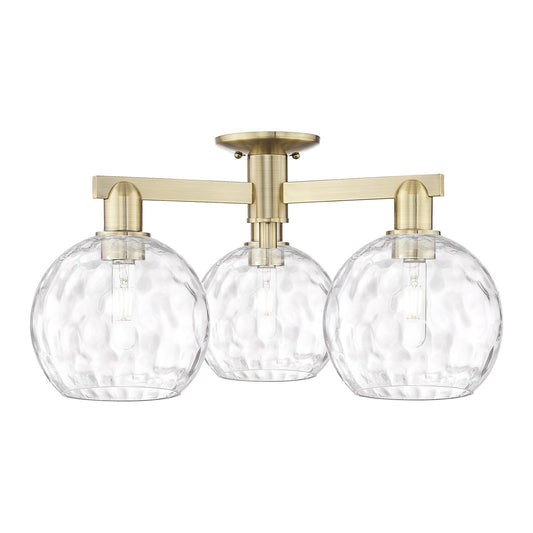Innovations Athens Water Glass 26in 3-Light Semi-Flush Mount | Industrial Antique Brass Steel and Clear Water Glass | Living | Model 716-3F-AB-G1215-8