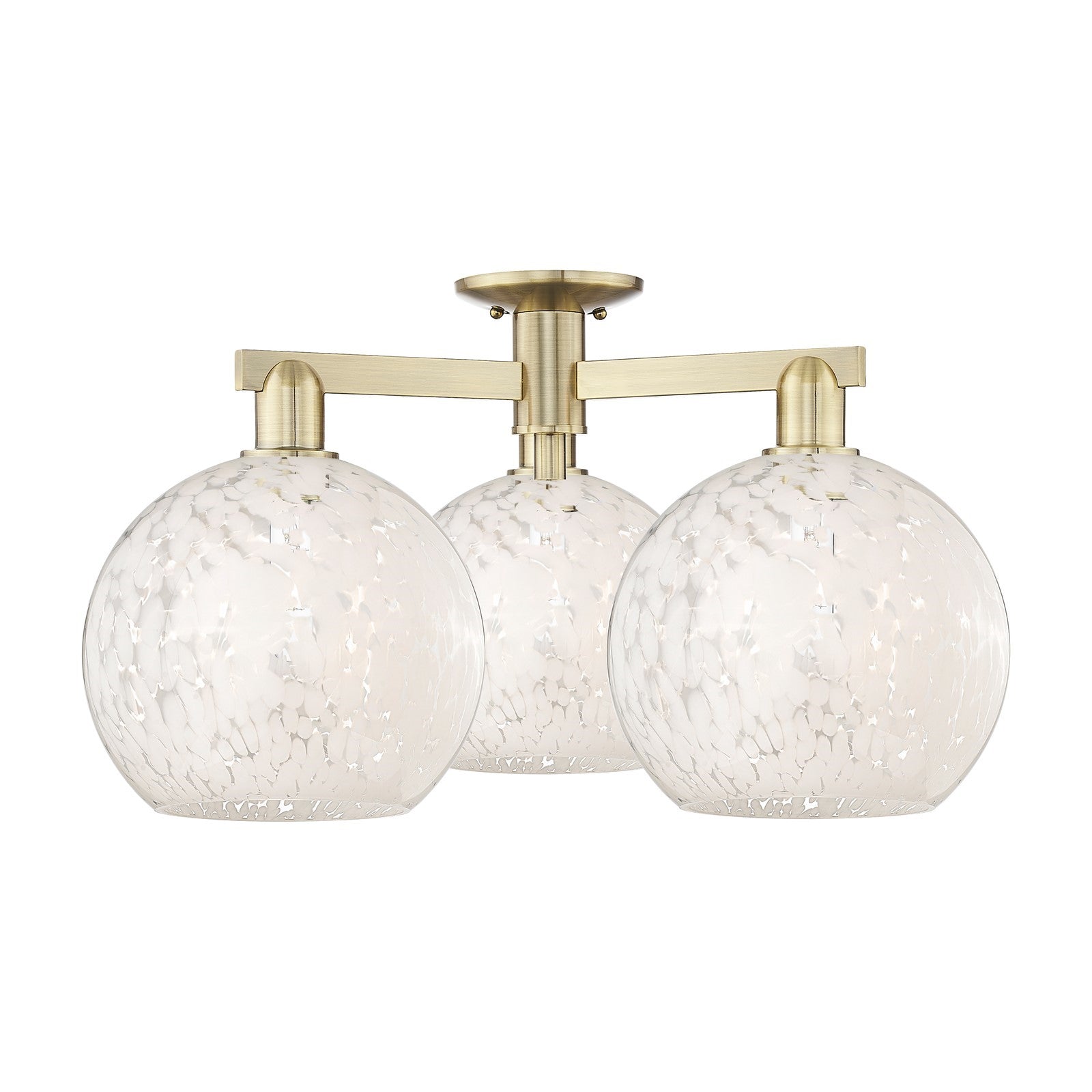 Innovations Lighting Arcadia 28in 3-Light Semi-Flush Mount | Industrial Antique Brass and White Mouchette Glass | Entryway & | Model 716-3F-AB-G1216-10WM