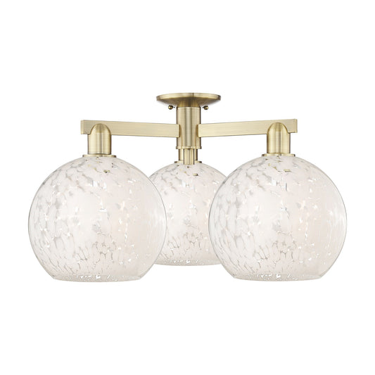 Innovations Lighting Arcadia 28in 3-Light Semi-Flush Mount | Industrial Antique Brass and White Mouchette Glass | Entryway & | Model 716-3F-AB-G1216-10WM