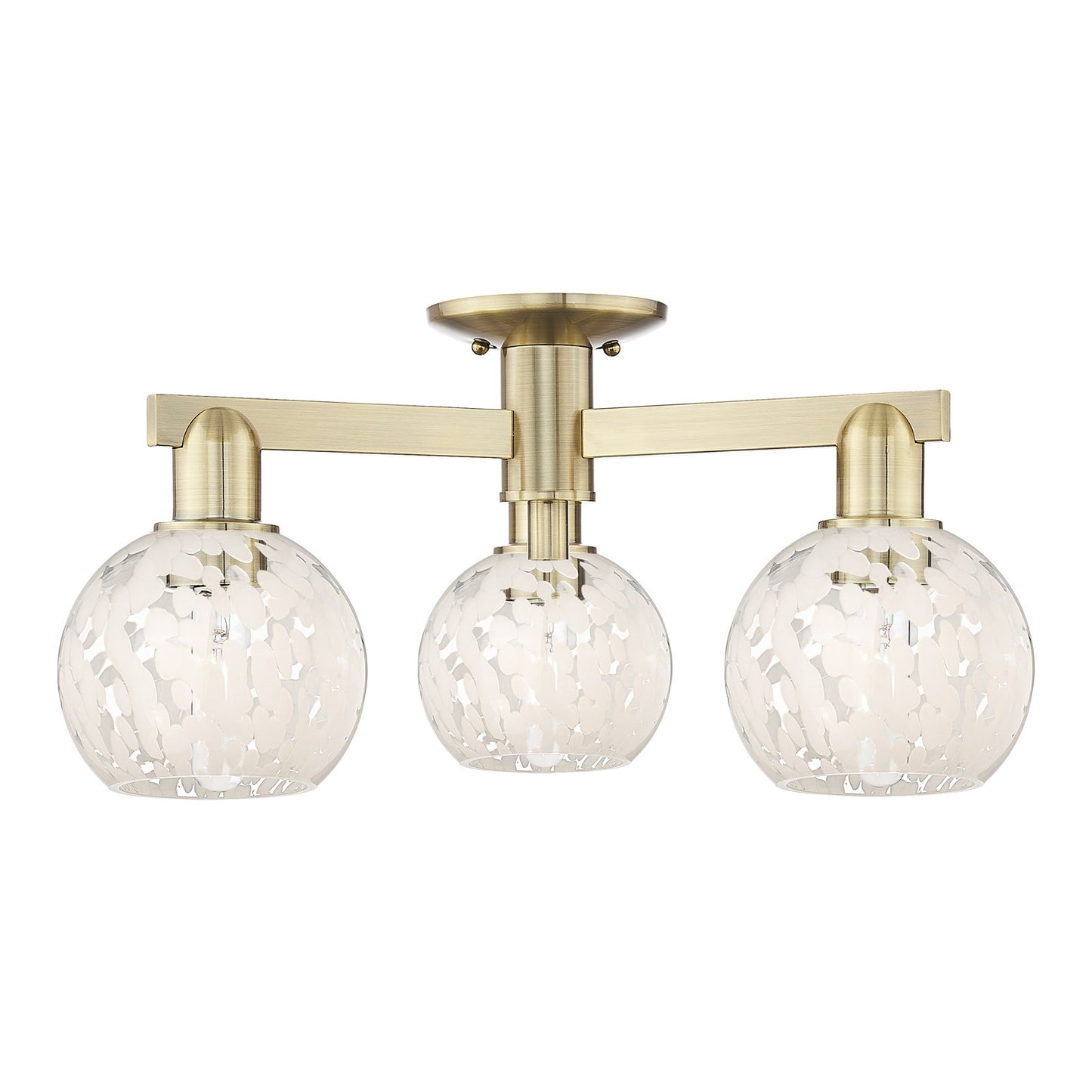 Innovations Lighting Arcadia 24in 3-Light Semi-Flush Mount | Industrial Antique Brass Steel and White Mouchette Glass | Model 716-3F-AB-G1216-6WM
