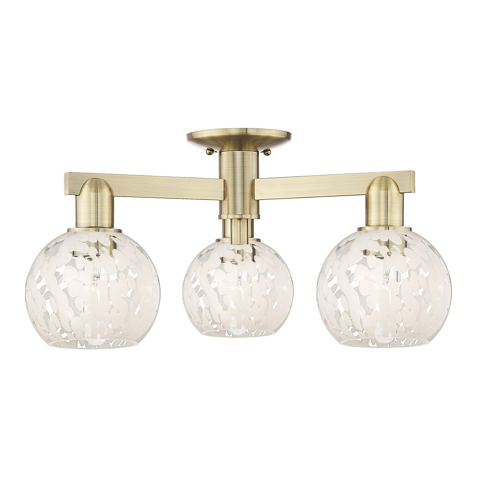 Innovations Lighting Arcadia 24in 3-Light Semi-Flush Mount | Industrial Antique Brass Steel and White Mouchette Glass | Model 716-3F-AB-G1216-6WM